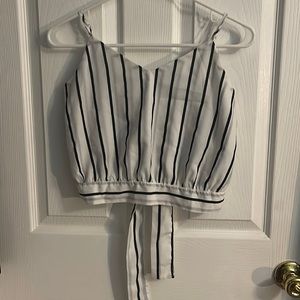 White and Black Stripped Crop Top